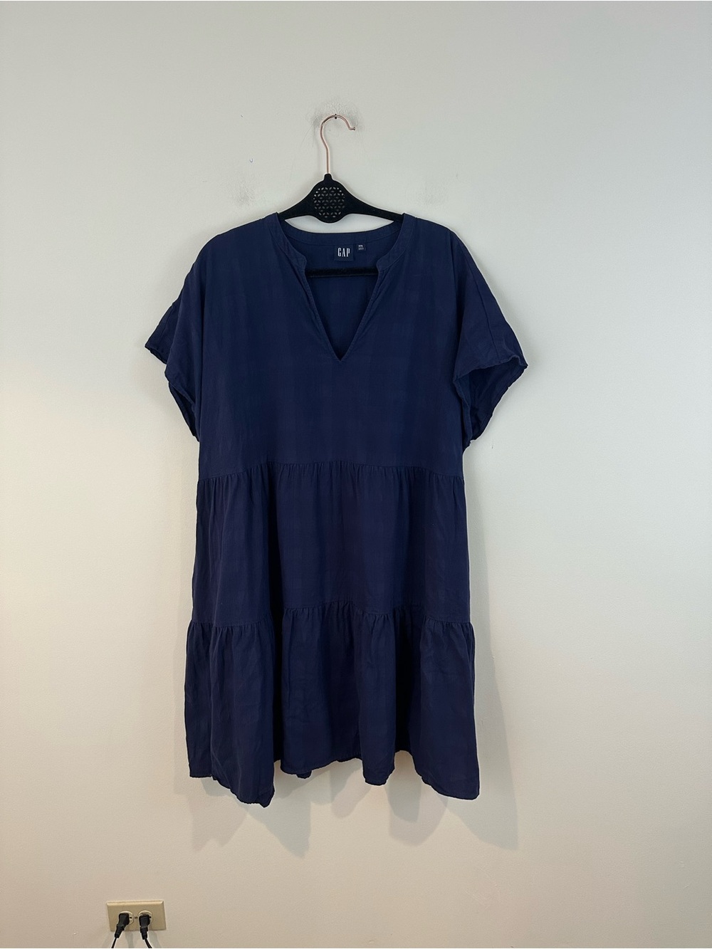 Gap Navy Short-Sleeve Tiered V-Neck Textured Material Dress Size XXL Women's